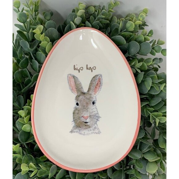 Rae Dunn Hip Hop Bunny Plate 8in Easter Spring Magenta Pink White Ceramic Rabbit - Picture 2 of 5
